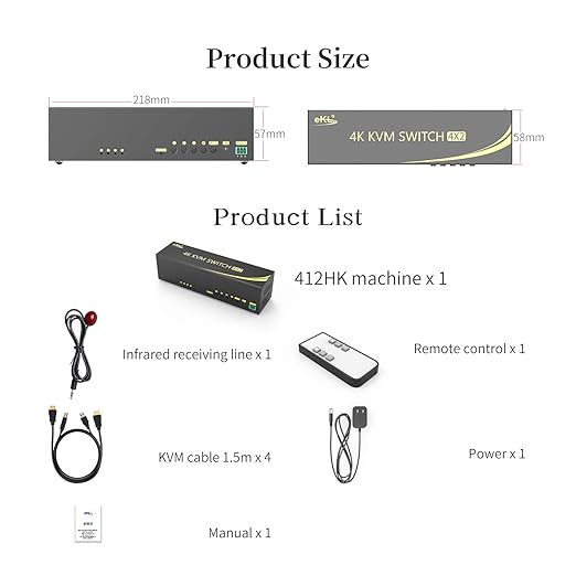 eKL HDMI KVM Switch 4 in 2 Out Dual Monitor Extended Display 4K@60Hz 4:4:4 - Image 7
