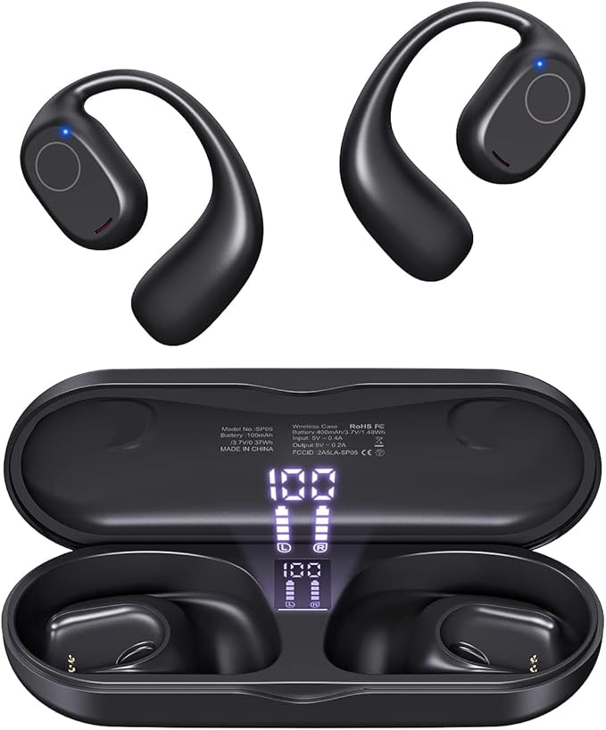 Open Ear Headphones, True Wireless Earbuds 40H Playtime Bone Conduction by HAOWOLF