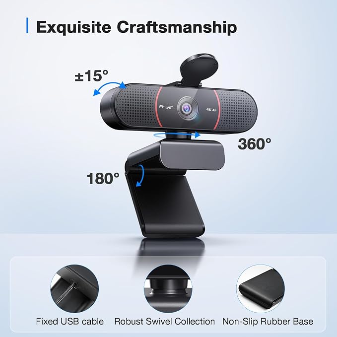 EMEET C960 4K Webcam for PC, 4K UHD Sony Sensor, PDAF Auto Focus, Dual AI - Image 9