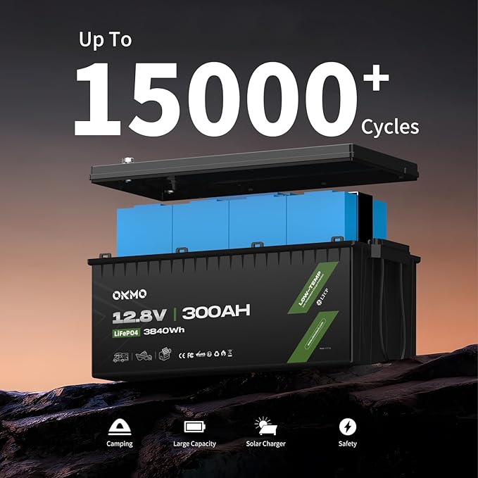 OKMO 12V 300Ah LiFePO4 Lithium Battery 3840Wh Rechargeable Lithium Battery - Image 3