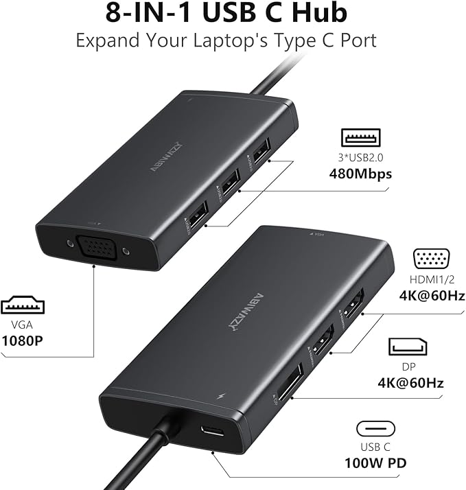 ABIWAZY USB C Docking Station Dual Monitor - Image 2