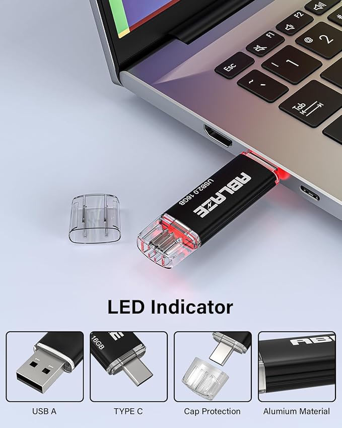 ABLAZE 16GB Type C Flash Drive 10 Pack, Dual USB 2.0+USB C Memory Stick Thumb - Image 4