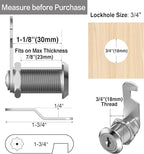 Cabinet Cam Locks Keyed Alike, 1-1/8'' Fits on 7/8'' Max Door Thickness - Image 3