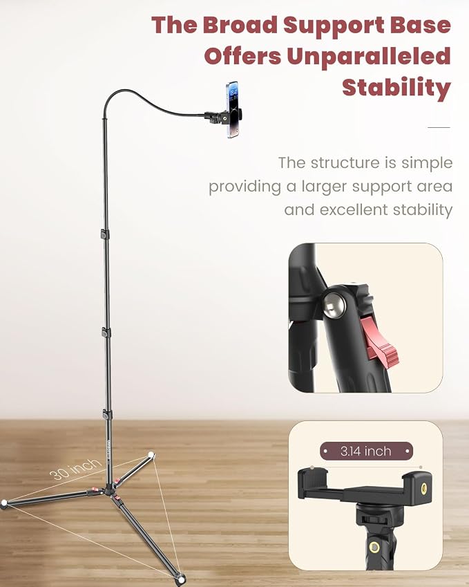 87" Phone Tripod, Overhead Flexible Tall Tripod Stand - Image 2