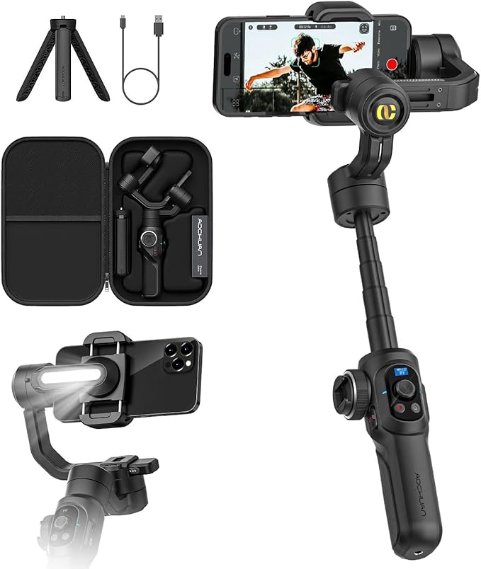 Professional Gimbal Stabilizer for Smartphone, Built-in 18CM Extension Rod and by AOCHUAN