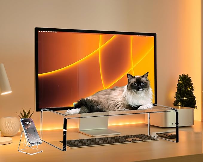 Clear Acrylic Monitor Stand Riser 20", Laptop Keyboard Cover cat Proof by VTZEOTQ