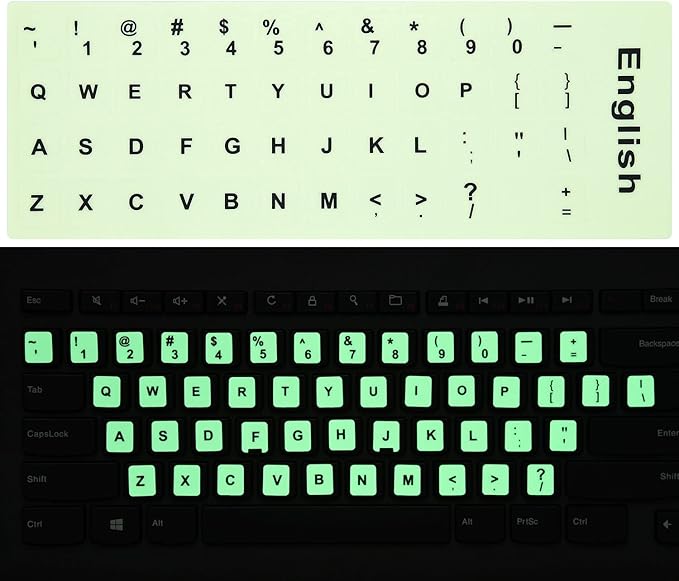 2PCS Pack Universal English Keyboard Stickers Glow in The Dark, Keyboard by CaseBuy