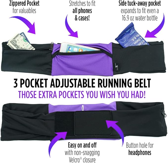 3 Pocket Adjustable Running Belt Waist Pack, Fanny Pack - Image 4