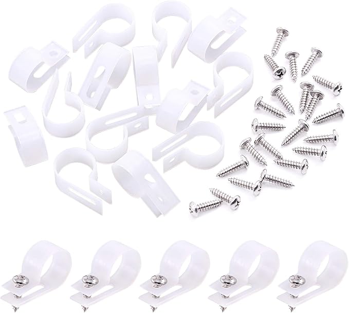 Swpeet 120 Pack White 3/4 Inch Nylon Plastic R-Type Cable Clips Clamp Kit by Swpeet