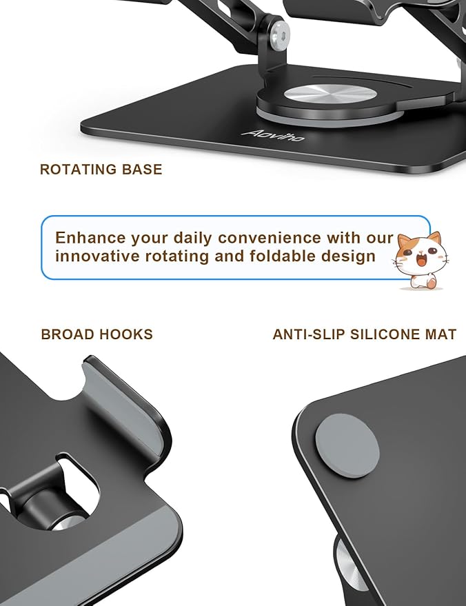 Tablet Stand 360° Rotating Aluminum Holder, Adjustable, Portable and Foldable - Image 3