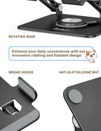 Tablet Stand 360° Rotating Aluminum Holder, Adjustable, Portable and Foldable - Image 3