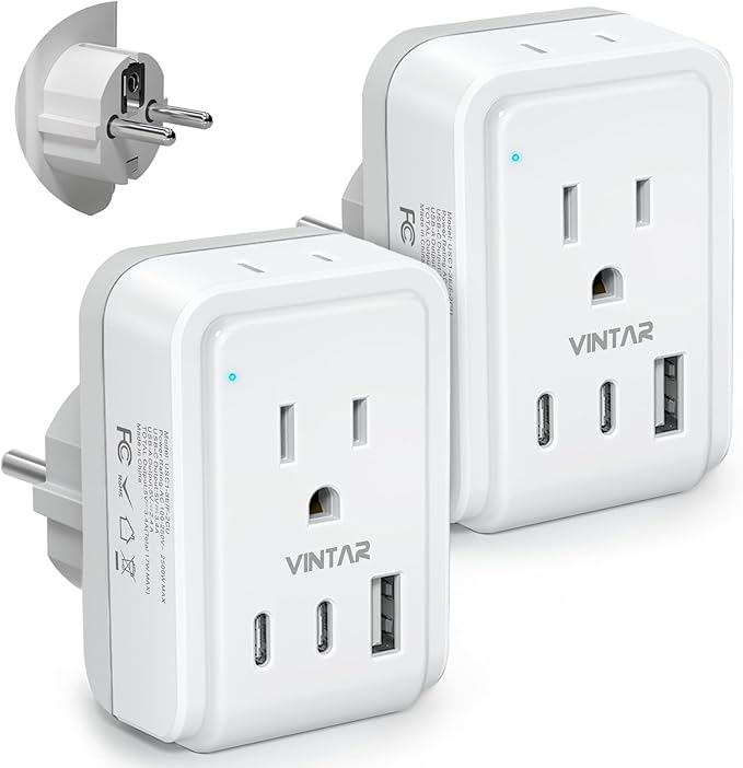 2 Pack Type E F Plug Adapter, VINTAR Germany France Travel Plug Adapter by VINTAR