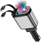 Fast Car Charger with Starlight, 4 in 1 Retractable Car Charger, 69W USB C by LUIENAO