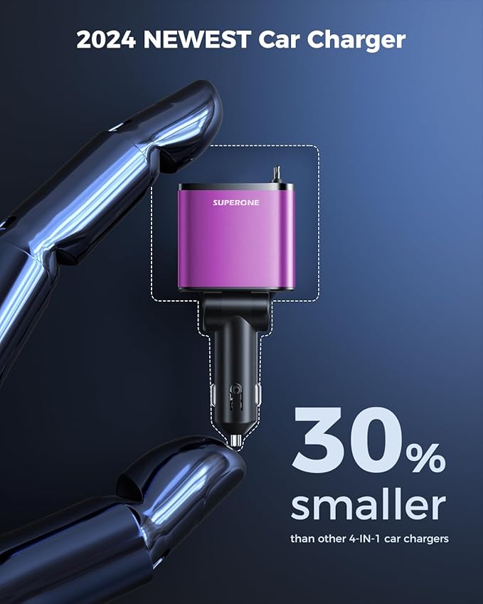 4 in 1 Retractable Car Charger, SUPERONE Smaller Fast Car Phone Charger 69W - Image 4