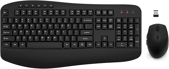Wireless Keyboard Mouse Combo, EDJO 2.4G Full-Sized Large Wireless Keyboard by EDJO
