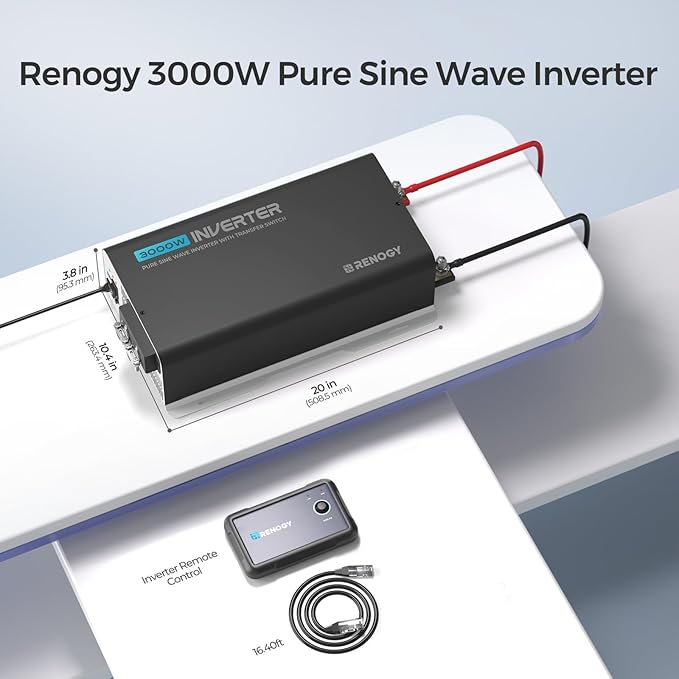 Renogy Inverter PUH 3000W, 12V to 110V Pure Sine Wave Power Inverter, Built-in - Image 8