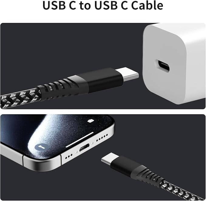 USB C to USB C Cable 60W, Nylon Braided Type-C Charger Cable Fast Charging - Image 4