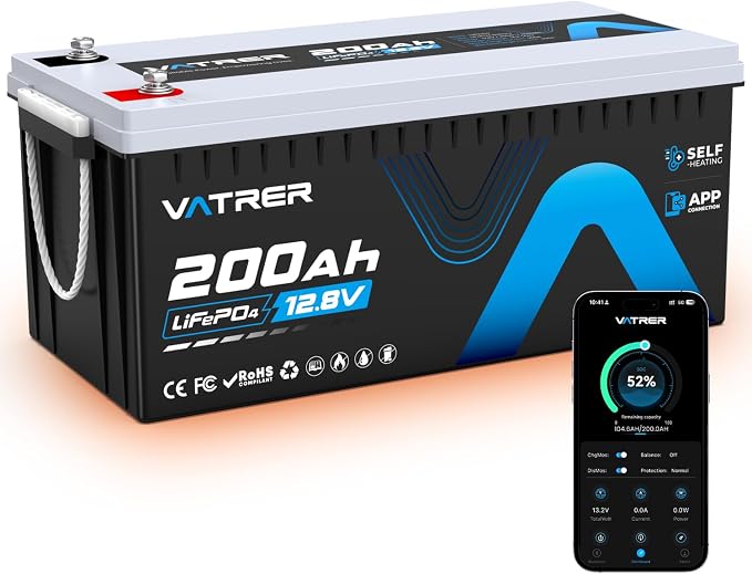 12V 200AH Bluetooth LiFePO4 Lithium Battery by VATRERPOWER