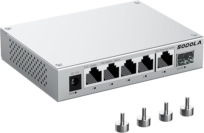 SODOLA 2.5Gb Switch Unmanaged, 5 x 2.5G Base-T Ports, 1x 10G SFP+, Aluminum by SODOLAPoENETWORKS