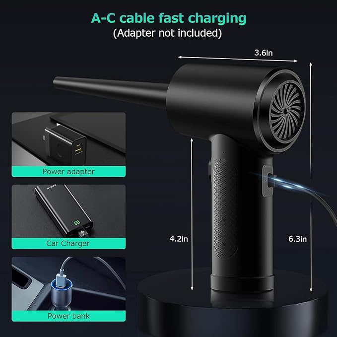 Compressed Air Duster, 3 Gear Adjustable 110000RPM Electric Air Blow Portable - Image 4