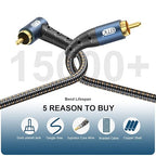 EMK RCA Subwoofer Cable 90 Degree RCA to RCA Audio Cable 24K Gold-Plated Nylon - Image 5