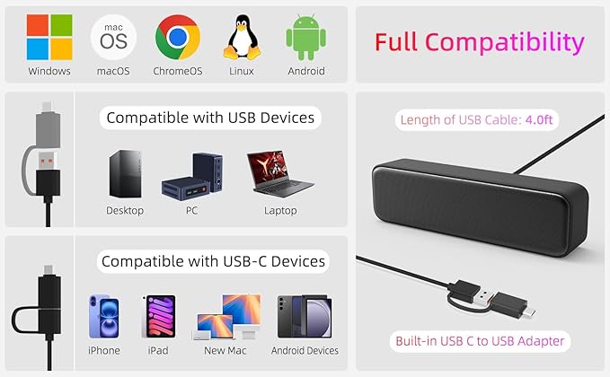 Computer Speakers for Desktop PC, External Speakers for Laptop, Mini Computer - Image 4