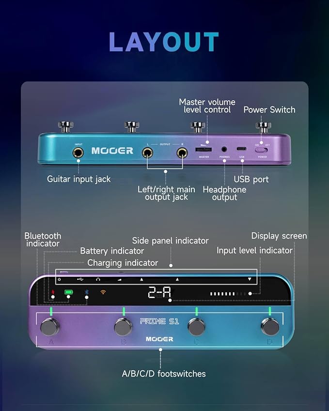 MOOER S1 Multi-Effects Processor, Stereo Electric Guitar Pedals - Image 8