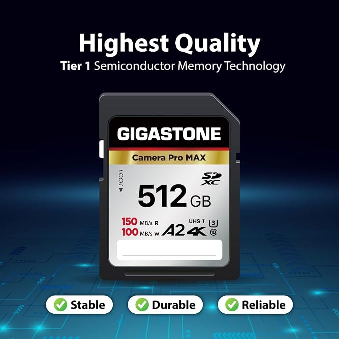 GIGASTONE 512GB SD Card, 4K Camera Pro MAX, A2 4K SDXC Memory Card High Speed - Image 6