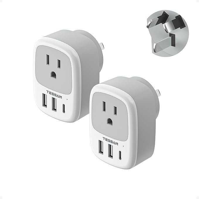 2 Pack New Zealand Power Adapter, TESSAN US to Australia Plug Adapter by TESSAN