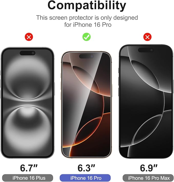 NEW'C 3 Pack Designed for iPhone 16 Pro Screen Protector, Enhanced Tempered - Image 2