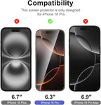 NEW'C 3 Pack Designed for iPhone 16 Pro Screen Protector, Enhanced Tempered - Image 2