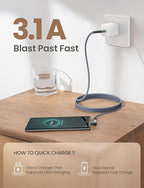 AINOPE Type C Cable Right Angle, 3.1A USB Type C Cable Fast Charging, Nylon - Image 3