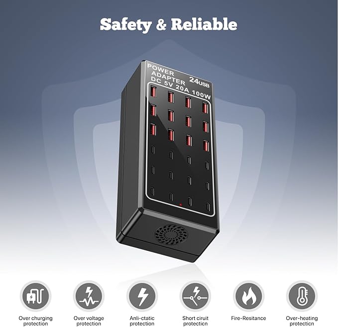 USB Charging Station Block, USB C Charger Station 24-Port 100W, USB A Charger - Image 6