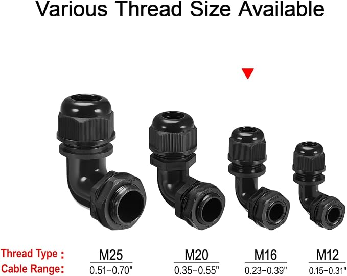 LeMotech M16 Cable Gland, 90 Degree Adjustable 6-10mm Strain Relief, Cord - Image 6