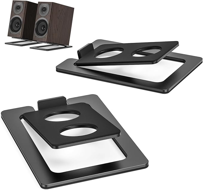 Metal Desktop Speaker Stands Pair, 15° Tilted Steel Tabletop Bookshelf Speaker by Jubor
