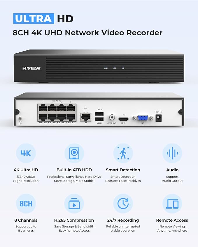 H.VIEW 4K/8.0 Megapixel PoE Outdoor Home Security Camera System Wired Outdoor - Image 6