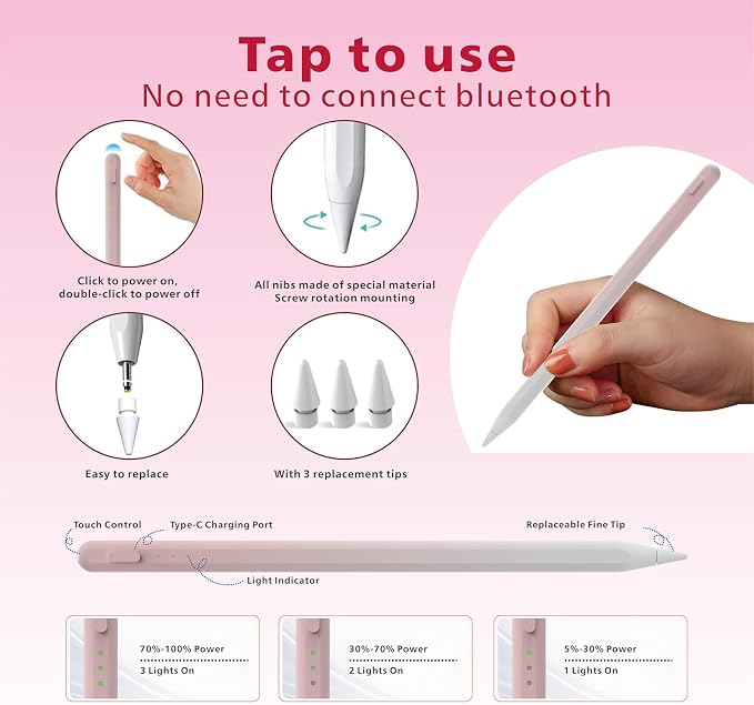 Stylus Pen for iPad, 14Mins Fast Charge for Apple Pencil, Palm Rejection - Image 4
