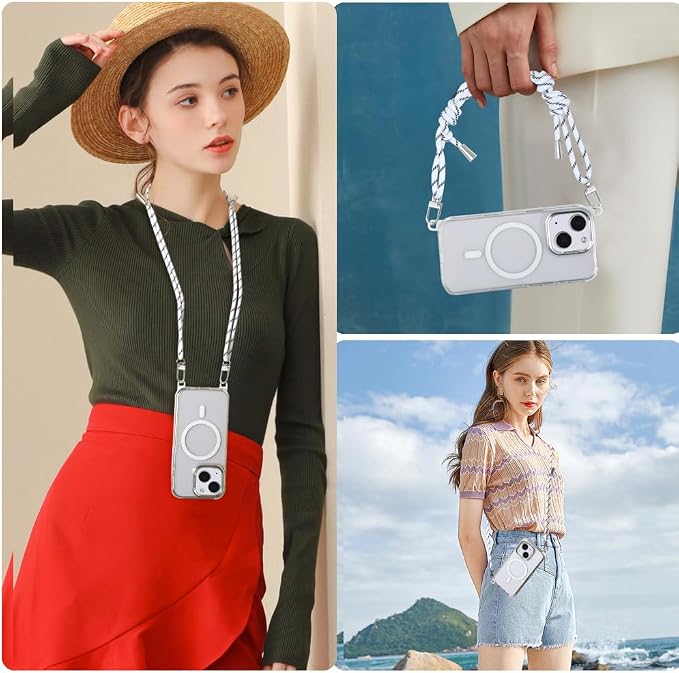 for iPhone 13/14 Case with 62.99 inch Lanyard, Classic Clear&White Magnetic - Image 6