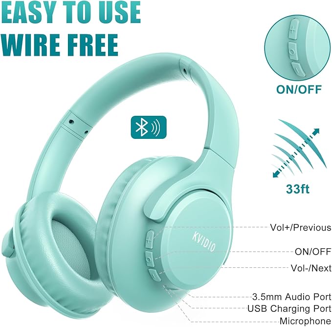 KVIDIO Bluetooth Headphones Over Ear, 65 Hours Playtime Wireless Headphones - Image 8