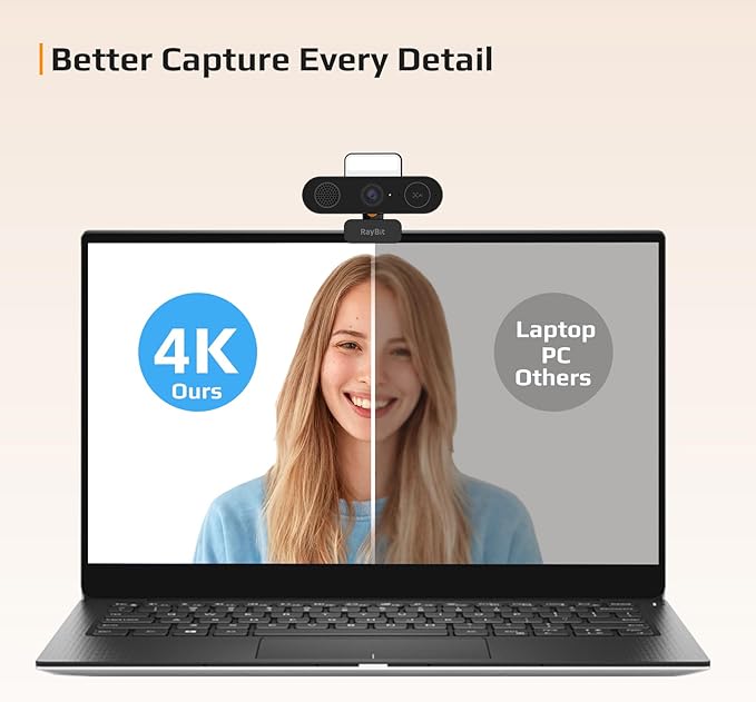 5-in-1 Design 4K Webcam with Speaker and Microphone, Built-in Light, Privacy - Image 5