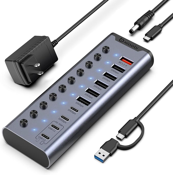 Powered USB Hub, 10-Port USB C Hub by XIAOBI