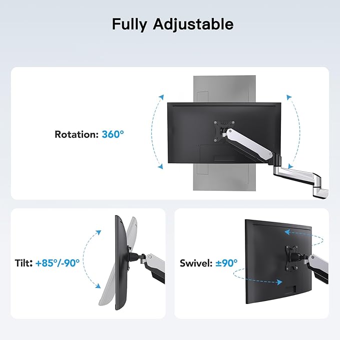 HUANUO Gaming Triple Monitor Stand, Full Motion Articulating Triple Monitor - Image 4