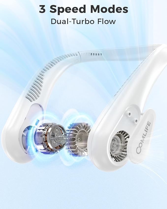 Portable Bladeless Neck Fan, 5000mAh Rechargeable Battery, 3 Speeds, Workout - Image 5