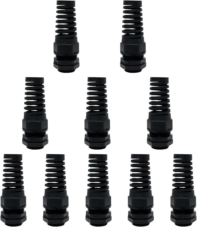 LeMotech 10Pcs NPT 1/4" IP68 Waterproof Cable Gland Flex Spiral Strain Relief by LeMotech