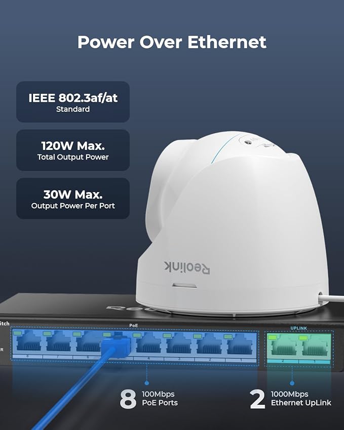 REOLINK PoE Switch with 8 PoE and 2 Gigabit Uplink Ports, IEEE802.3af/at - Image 6