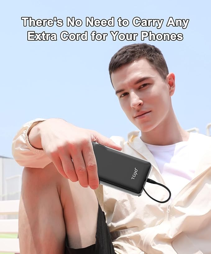 TG90° Portable Charger with Cords 10000mAh Power Bank with Built in Cables - Image 4