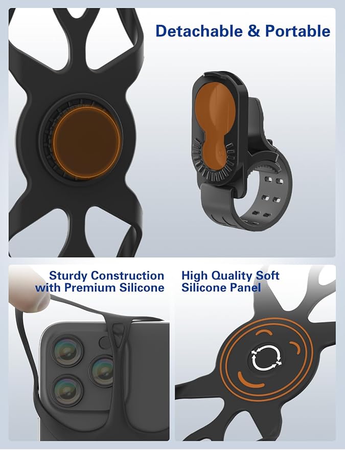 Bike Phone Holder, Motorcycle Cell Phone Mount- 360° Rotatable, Silicone - Image 6