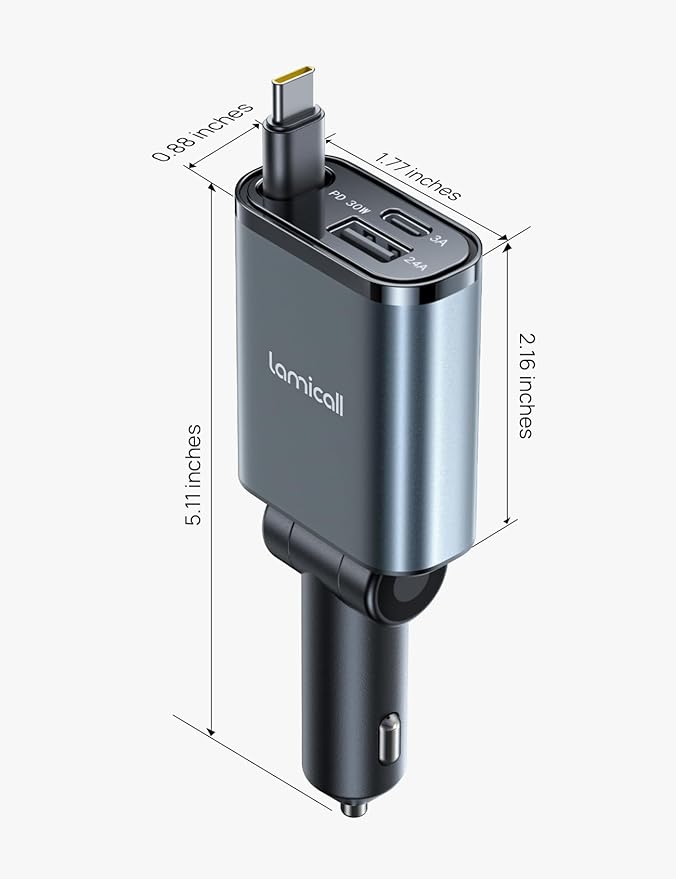 Lamicall Retractable Car Charger USB C Fast Charging 57W Type C Car Phone - Image 7