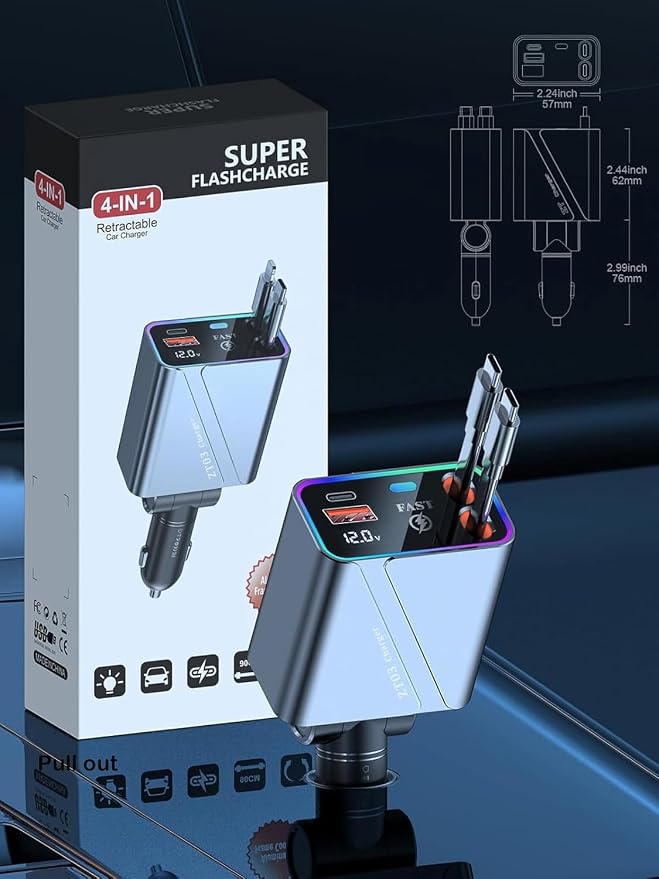 4 in 1 Retractable USB C Car Charger Adapter - 146W/65W Fast Charging - Image 9