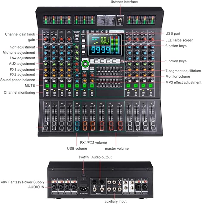 MD-10 10-Channel Professional Stage Mixer, 99 DSP Effects, Wireless Connection - Image 8